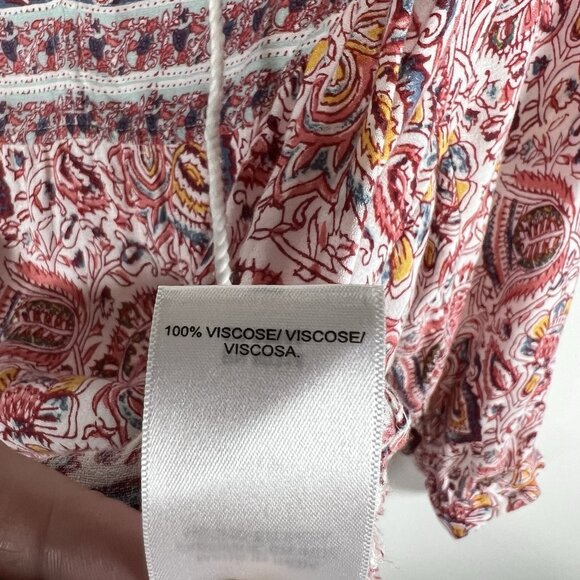Lucky Brand Boho Peasant Top Size S Paisley Tassel Hippie Beach Vacation Boho - Picture 6 of 10